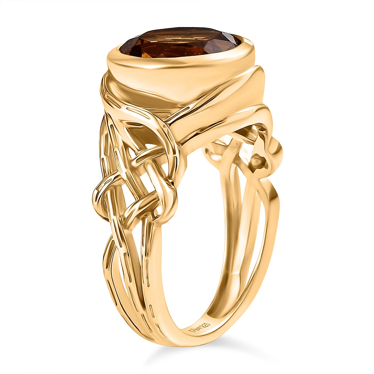 D'Joy Serra Gaucha Citrine Solitaire Ring in Yellow Gold Plated Sterling Silver 3.47 Ct.