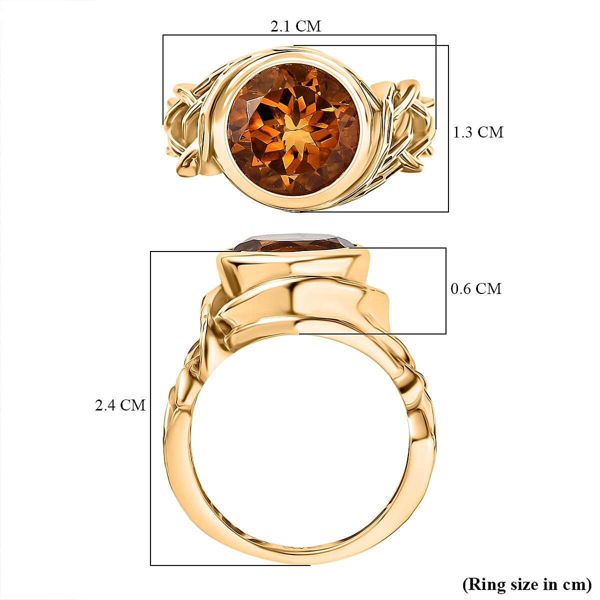 D'Joy Serra Gaucha Citrine Solitaire Ring in Yellow Gold Plated Sterling Silver 3.47 Ct.