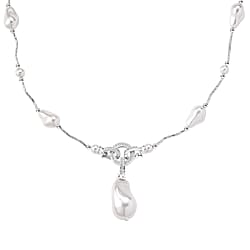 Peacock Colour Shell Pearl, White Cubic Zirconia Necklace (Size 24) in Silver Tone