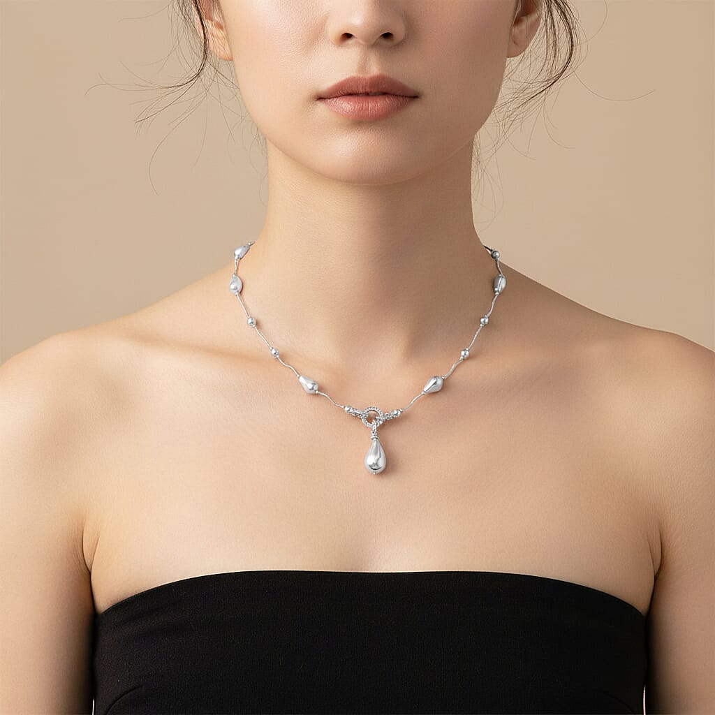 White Shell Pearl & White Cubic Zirconia Necklace (Size 24) in Silver Tone