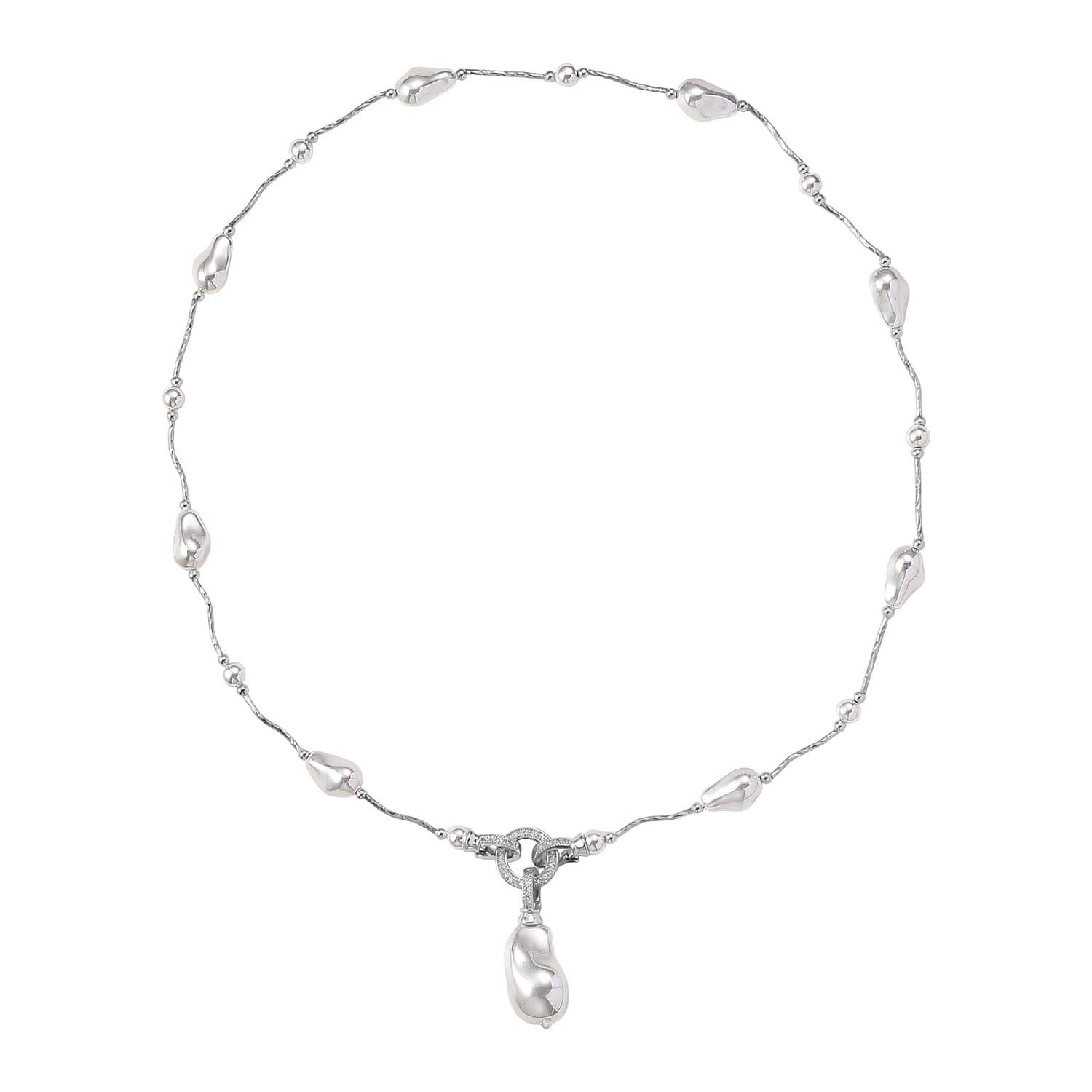 White Shell Pearl & White Cubic Zirconia Necklace (Size 24) in Silver Tone
