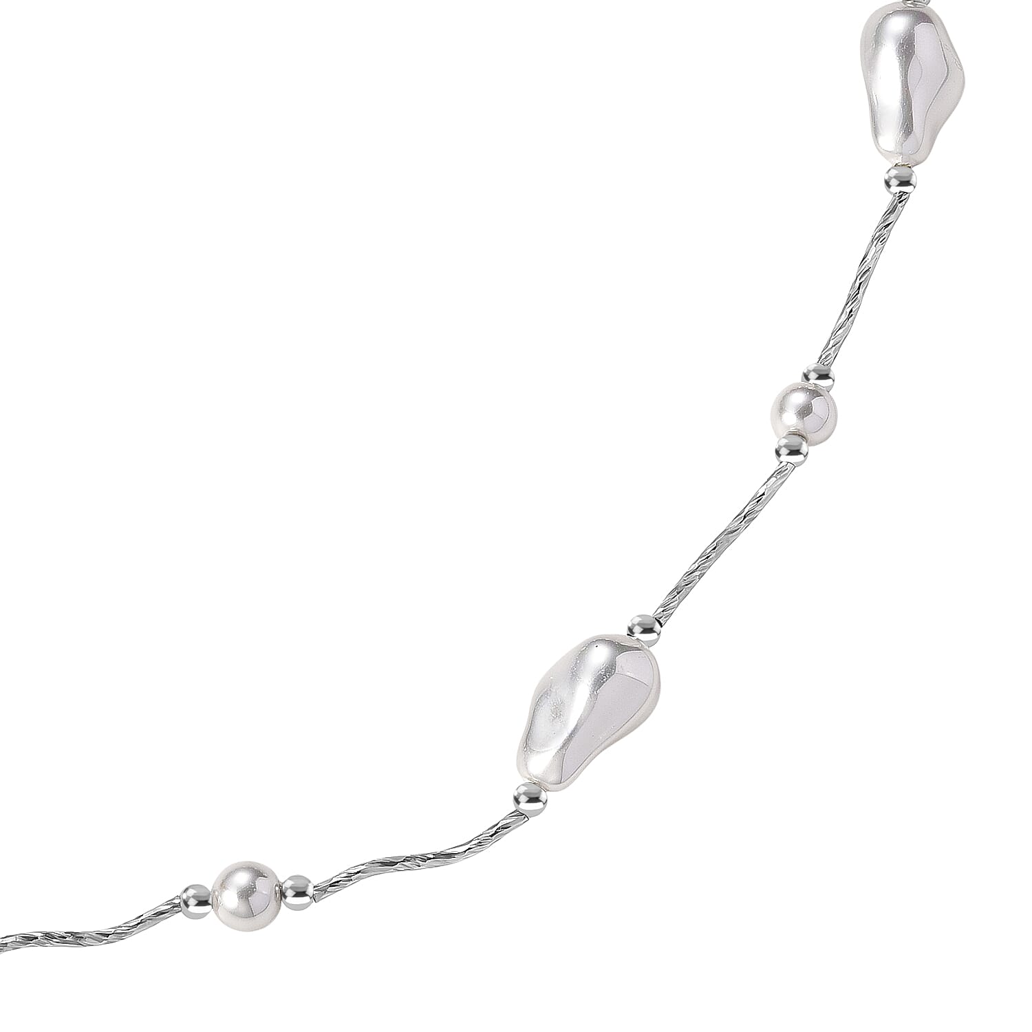 White Shell Pearl & White Cubic Zirconia Necklace (Size 24) in Silver Tone