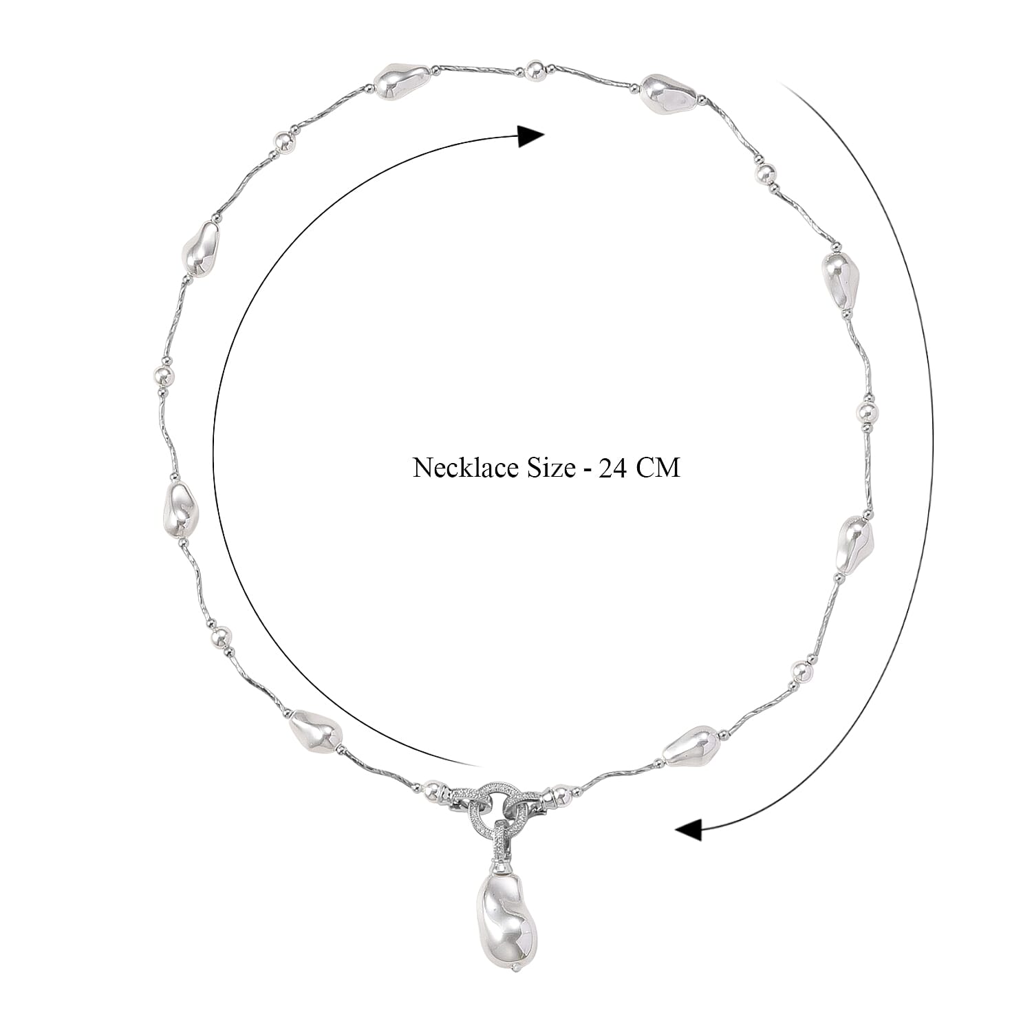 White Shell Pearl & White Cubic Zirconia Necklace (Size 24) in Silver Tone
