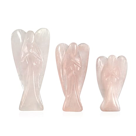 Bliss - Beyond Set of 3 Rose Quartz Gemstone Angel - Pink