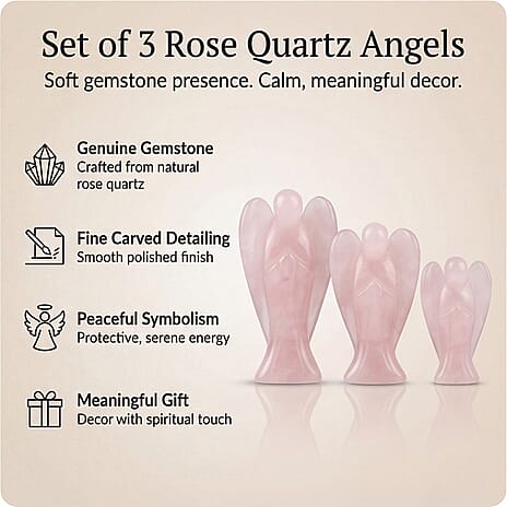 Bliss - Beyond Set of 3 Rose Quartz Gemstone Angel - Pink