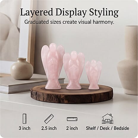 Bliss - Beyond Set of 3 Rose Quartz Gemstone Angel - Pink