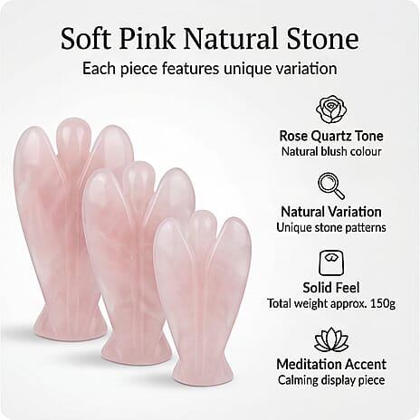 Bliss - Beyond Set of 3 Rose Quartz Gemstone Angel - Pink