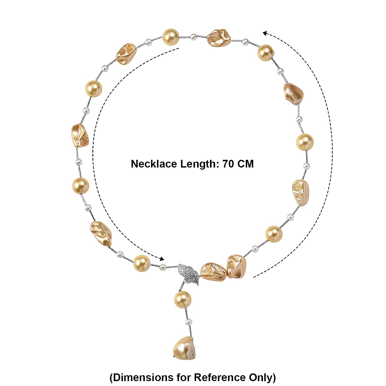 Golden Shell Pearl, White Cubic Zirconia & White Shell Pearl Necklace (Size 27.5 Adjustable) in Silver Tone