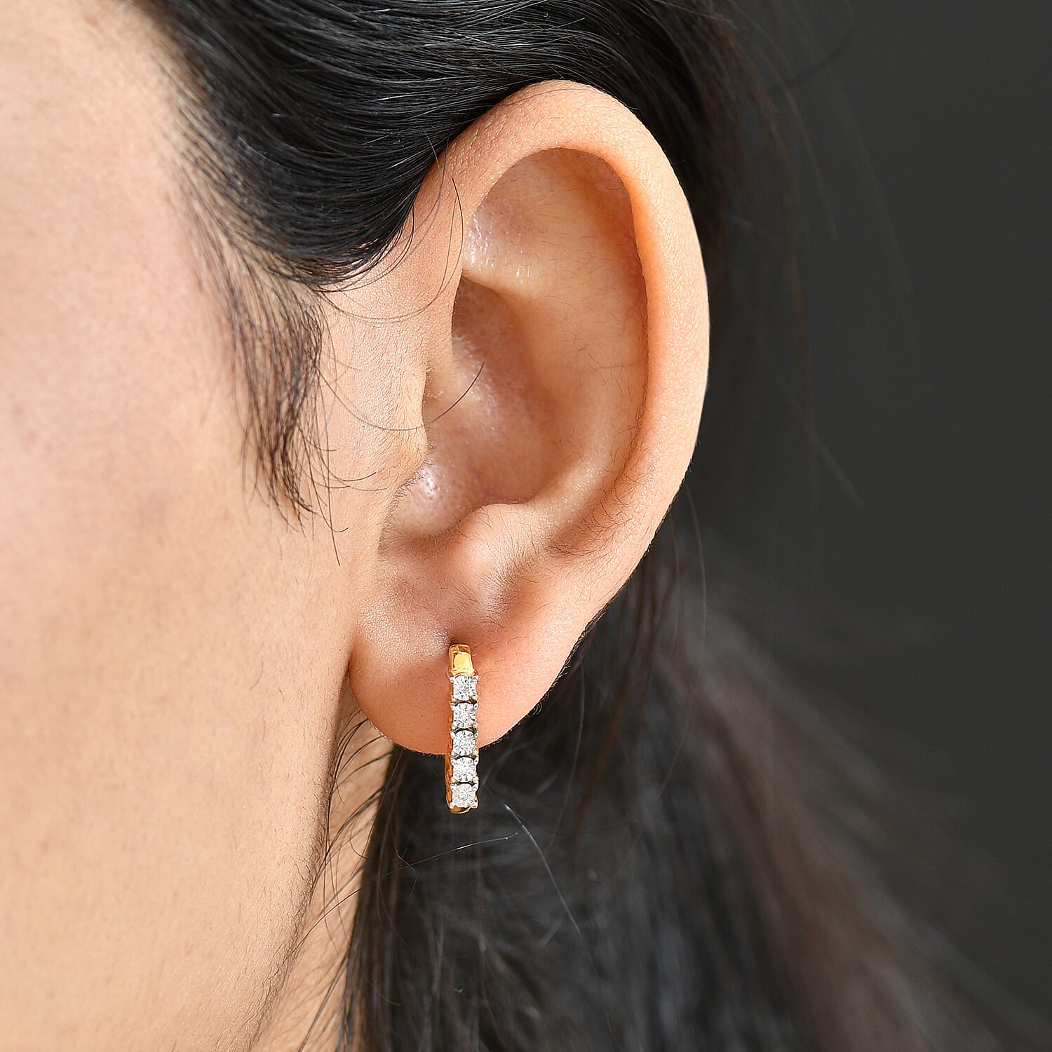 White Diamond Full Hoop Earring in 14K Yellow Gold Plated Overlay Sterling Silver