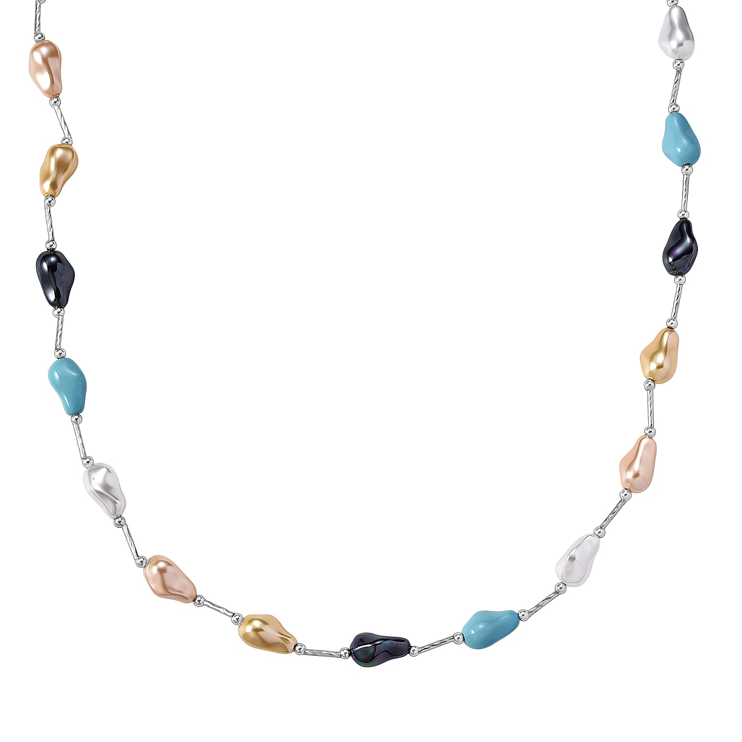 Multi Colour Shell Pearl Necklace (Size 28 - 2 Ext) with Lobster Clasp