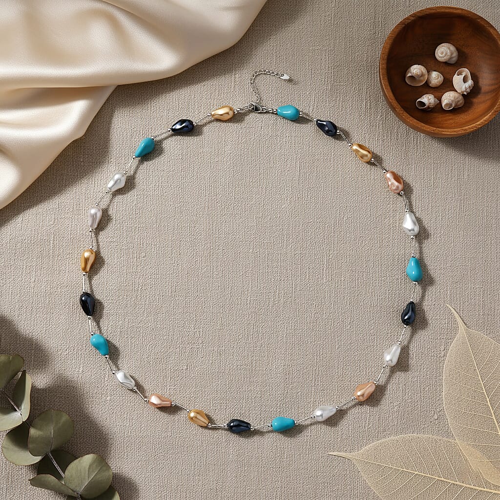 Multi Colour Shell Pearl Necklace (Size 28 - 2 Ext) with Lobster Clasp