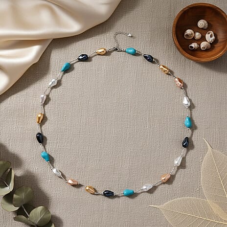 Multi Colour Shell Pearl Necklace (Size 28 - 2 Ext) with Lobster Clasp