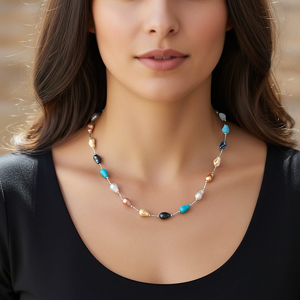 Multi Colour Shell Pearl Necklace (Size 28 - 2 Ext) with Lobster Clasp