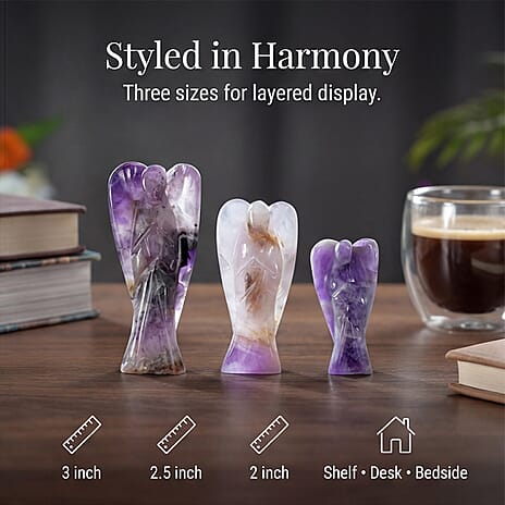 Bliss - Beyond Set of 3 Amethyst Gemstone Angel - Purple