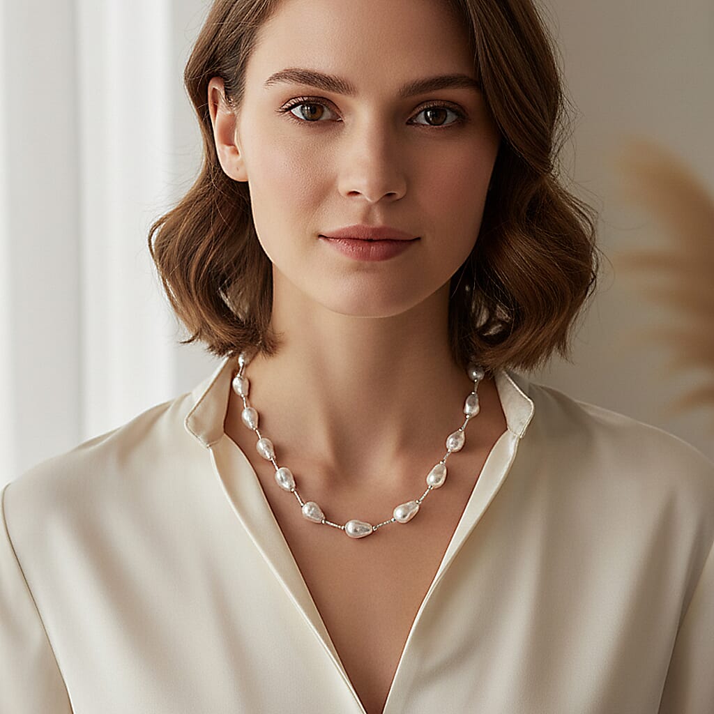 Peacock Colour Shell Pearl Necklace (Size 28 - 2 Ext) with Lobster Clasp