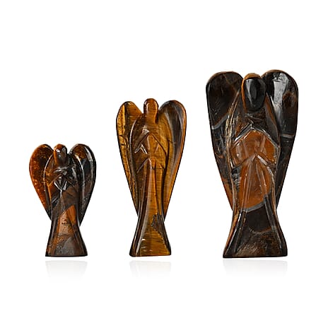 Bliss - Beyond Set of 3 Tiger Eye Gemstone Angel - Brown