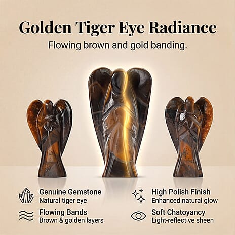 Bliss - Beyond Set of 3 Tiger Eye Gemstone Angel - Brown