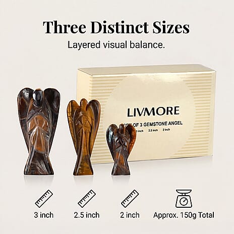 Bliss - Beyond Set of 3 Tiger Eye Gemstone Angel - Brown