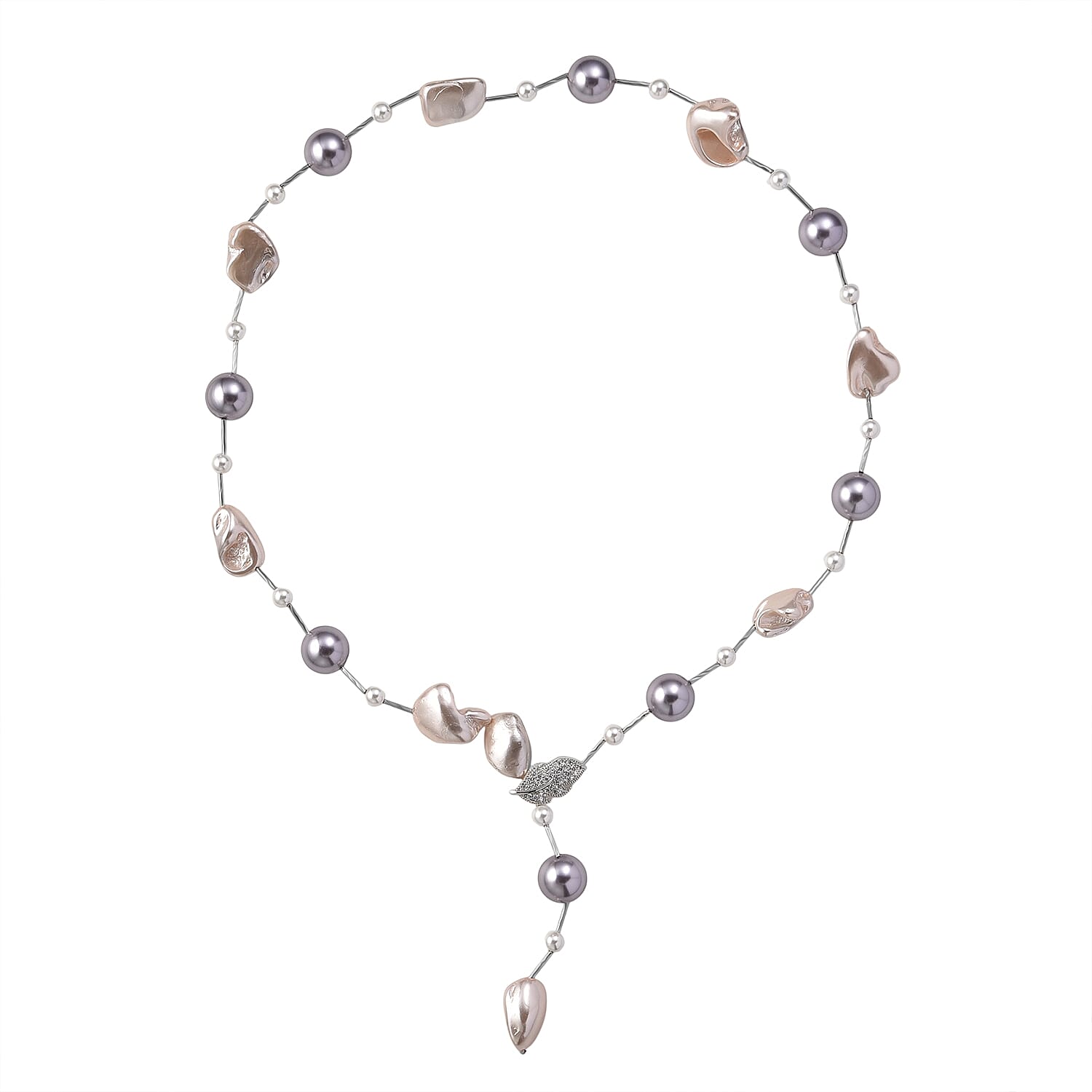 Multi Colour Shell Pearl & White Cubic Zirconia Necklace (Size 27.5 Adjustable) in Silver Tone