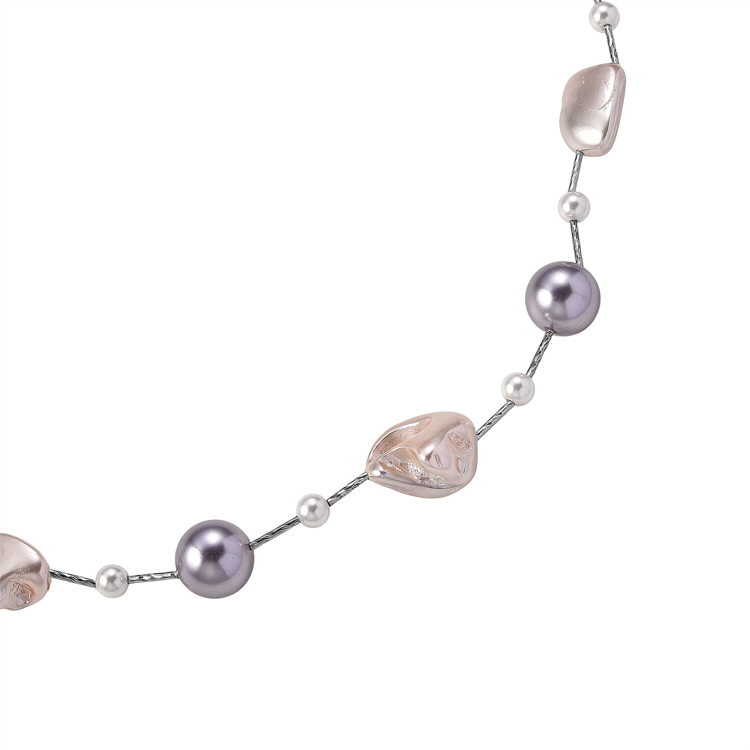 Multi Colour Shell Pearl & White Cubic Zirconia Necklace (Size 27.5 Adjustable) in Silver Tone