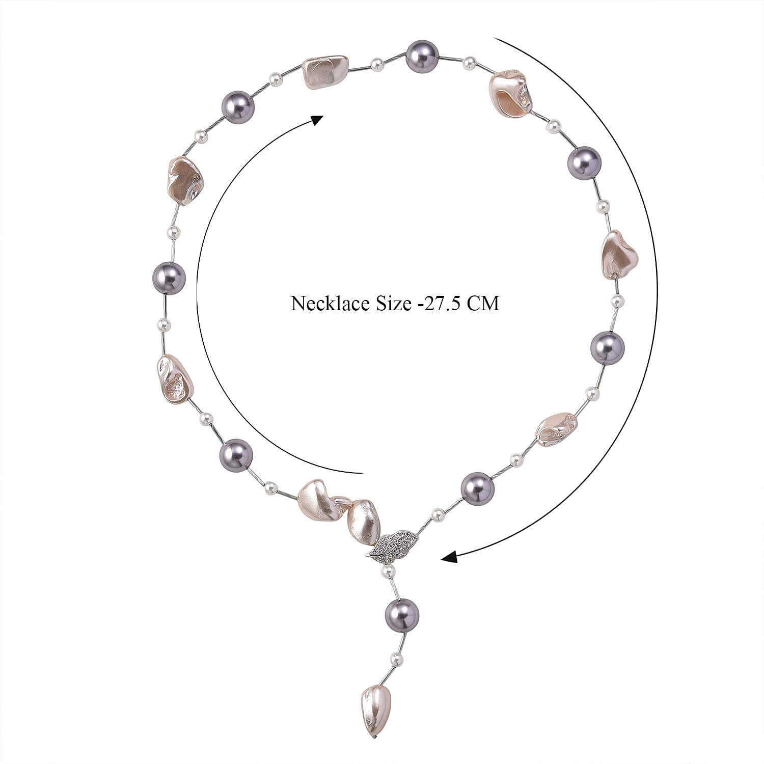 Multi Colour Shell Pearl & White Cubic Zirconia Necklace (Size 27.5 Adjustable) in Silver Tone