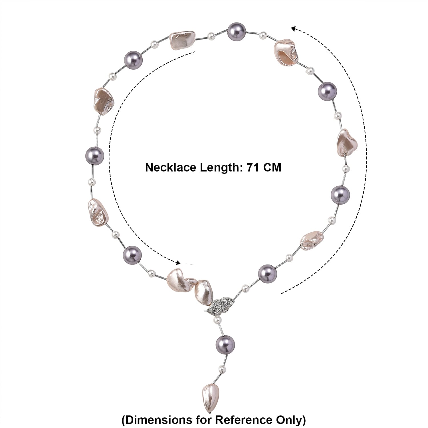 Multi Colour Shell Pearl & White Cubic Zirconia Necklace (Size 27.5 Adjustable) in Silver Tone