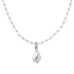 White Shell Pearl & White Cubic Zirconia Necklace (Size 20 - 2 Ext)