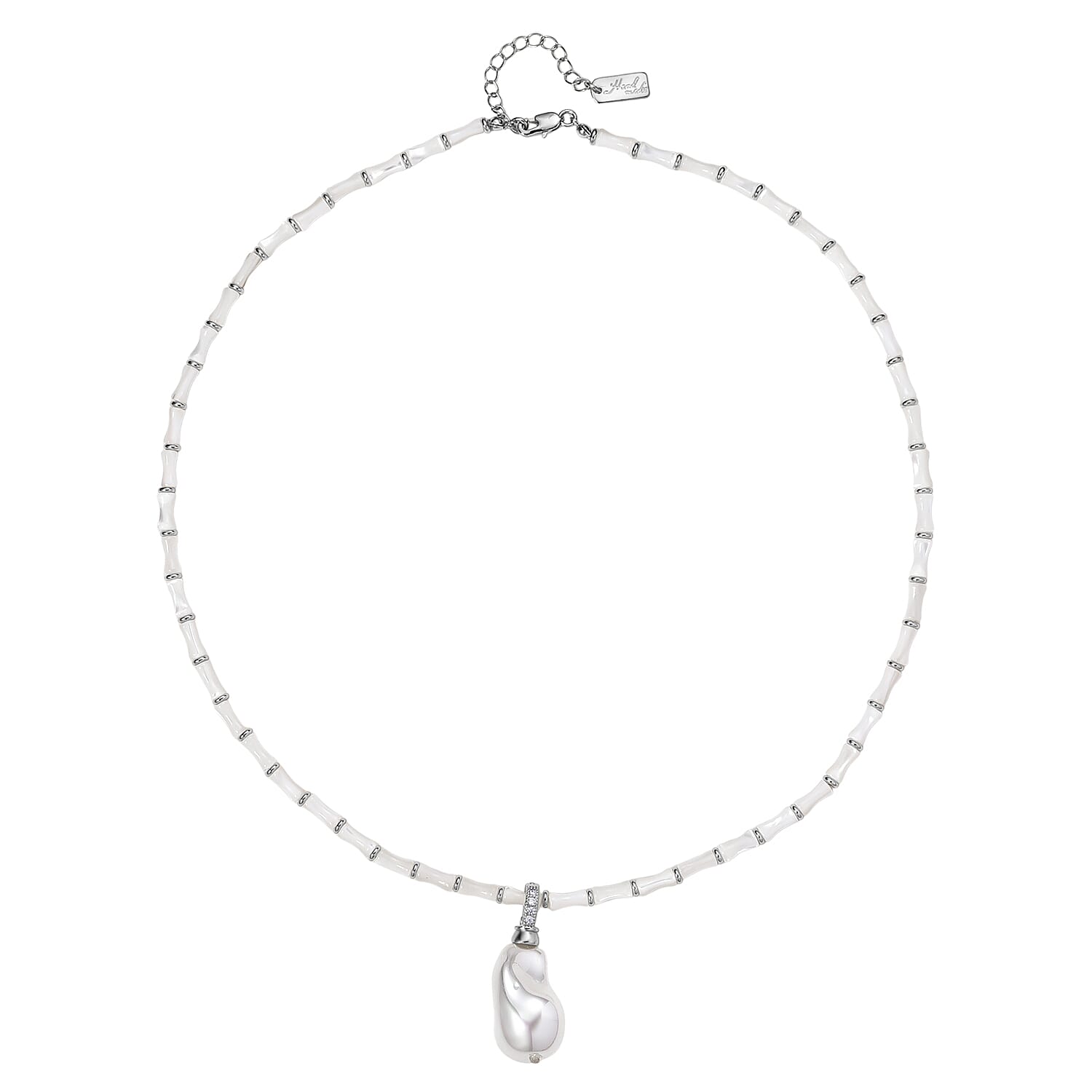 White Shell Pearl & White Cubic Zirconia Necklace (Size 20 - 2 Ext)