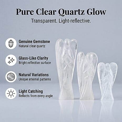 Bliss - Beyond Set of 3 Clear Quartz Gemstone Angel - White