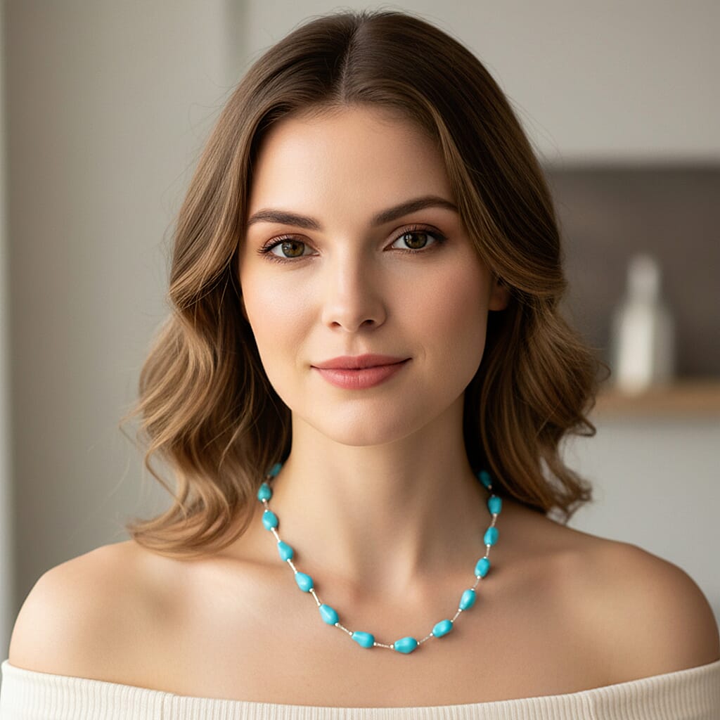 Sleeping Beauty Blue Shell Pearl Necklace (Size 28 - 2 Ext) with Lobster Clasp