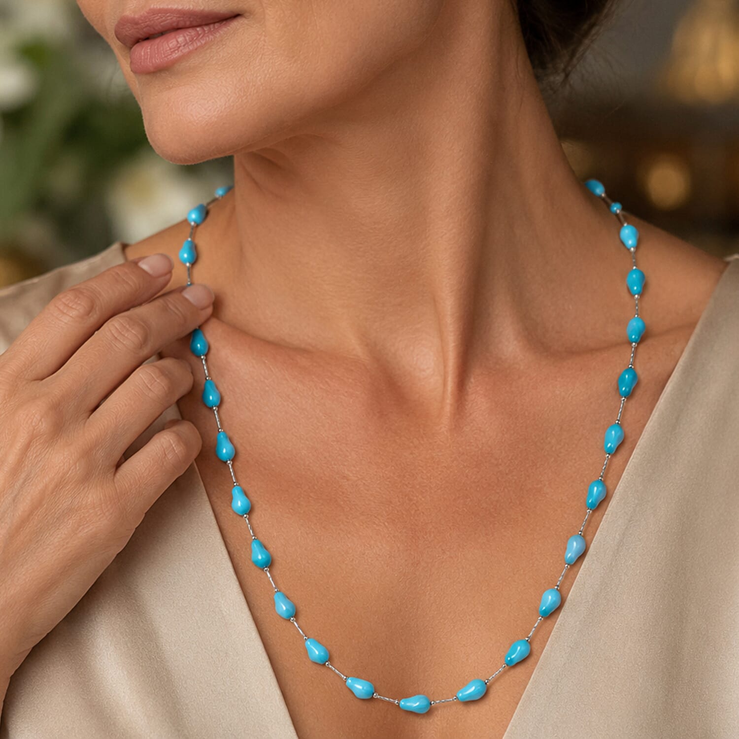 Sleeping Beauty Blue Shell Pearl Necklace (Size 28 - 2 Ext) with Lobster Clasp