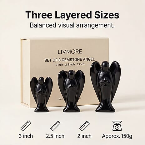 Bliss - Beyond Set of 3 Black Obsidian Gemstone Angel