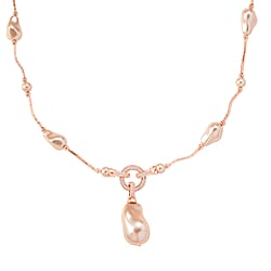 Peacock Colour Shell Pearl, White Cubic Zirconia Necklace (Size 24) in Silver Tone