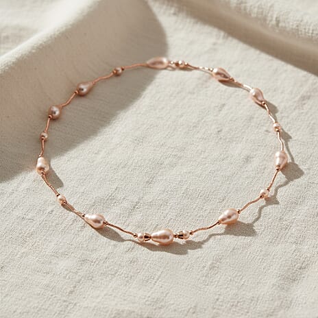 Peach Colour Shell Pearl & White Cubic Zirconia Necklace (Size 24) in Rose Gold Plated