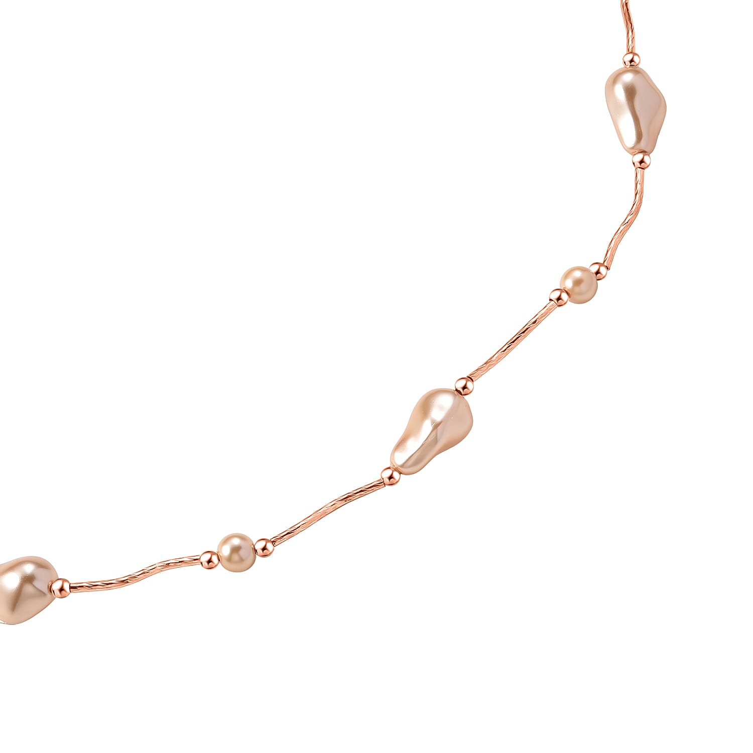 Peach Colour Shell Pearl & White Cubic Zirconia Necklace (Size 24) in Rose Gold Plated