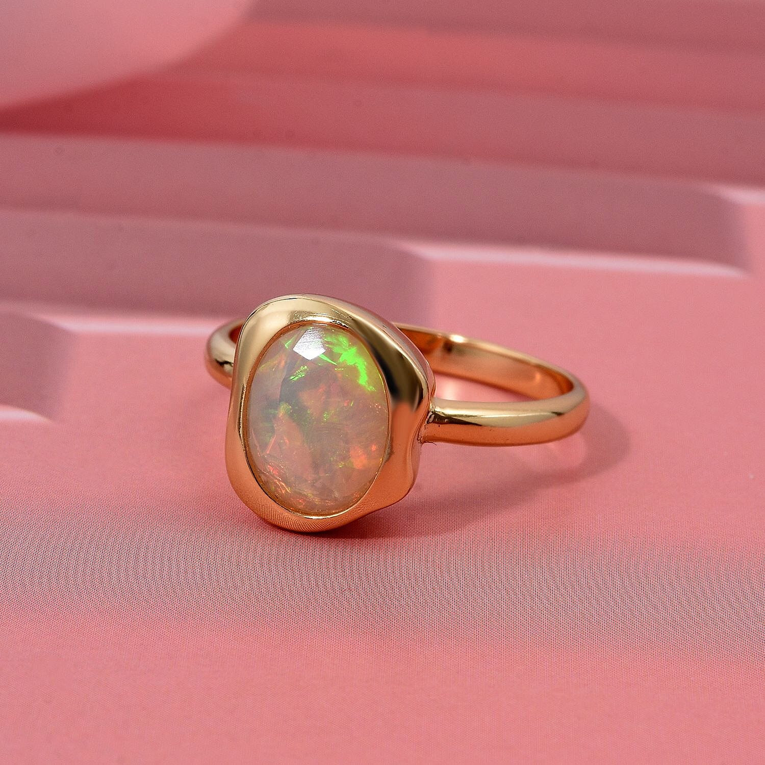 D'Joy Ethiopian Opal Ring in Yellow Gold Plated Sterling Silver 1.12 Ct.