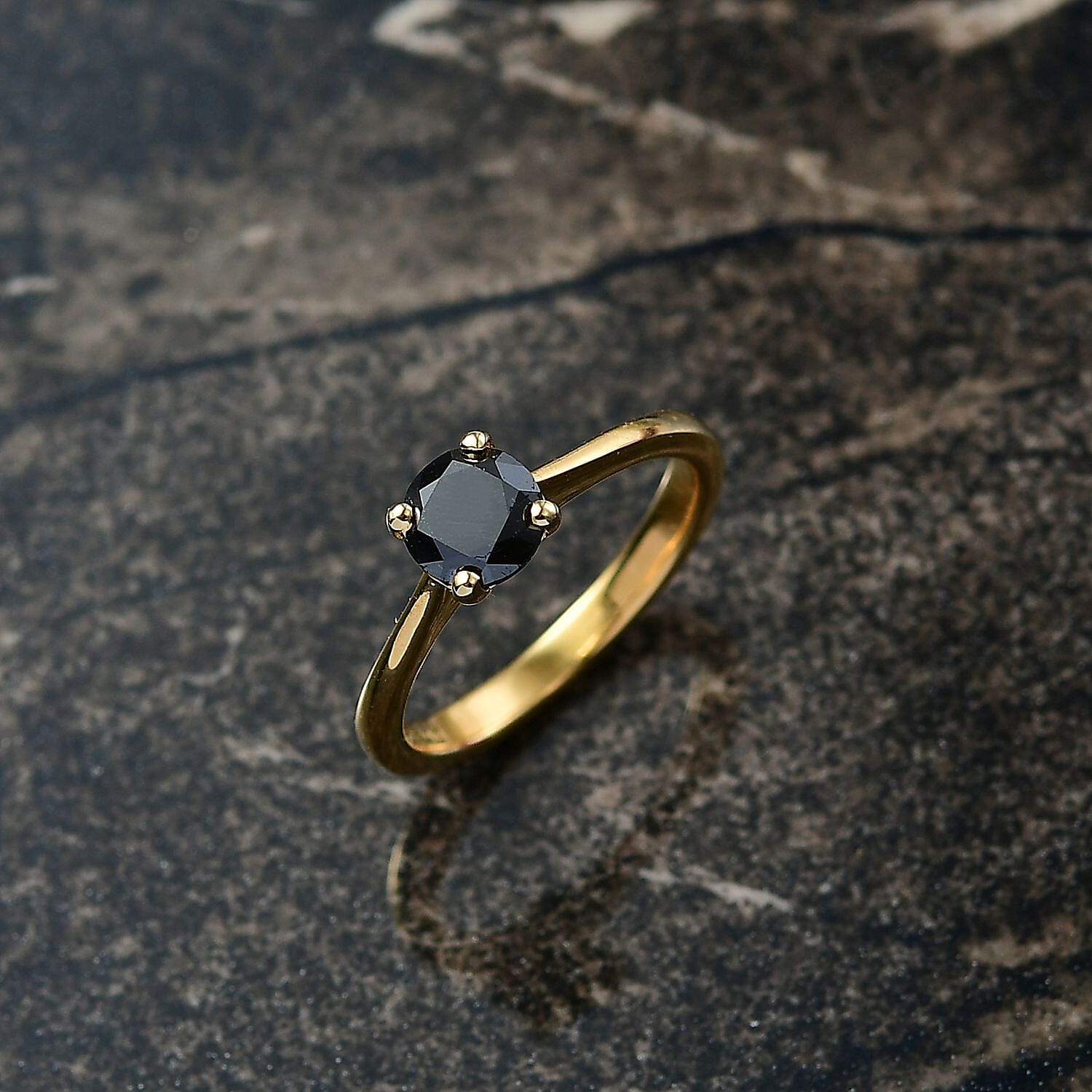 Black Diamond Solitaire Ring in Sterling Silver 1.020 Ct.