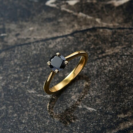 Black Diamond Ring in 18K YG VermeilSterling Silver  1.020  Ct.