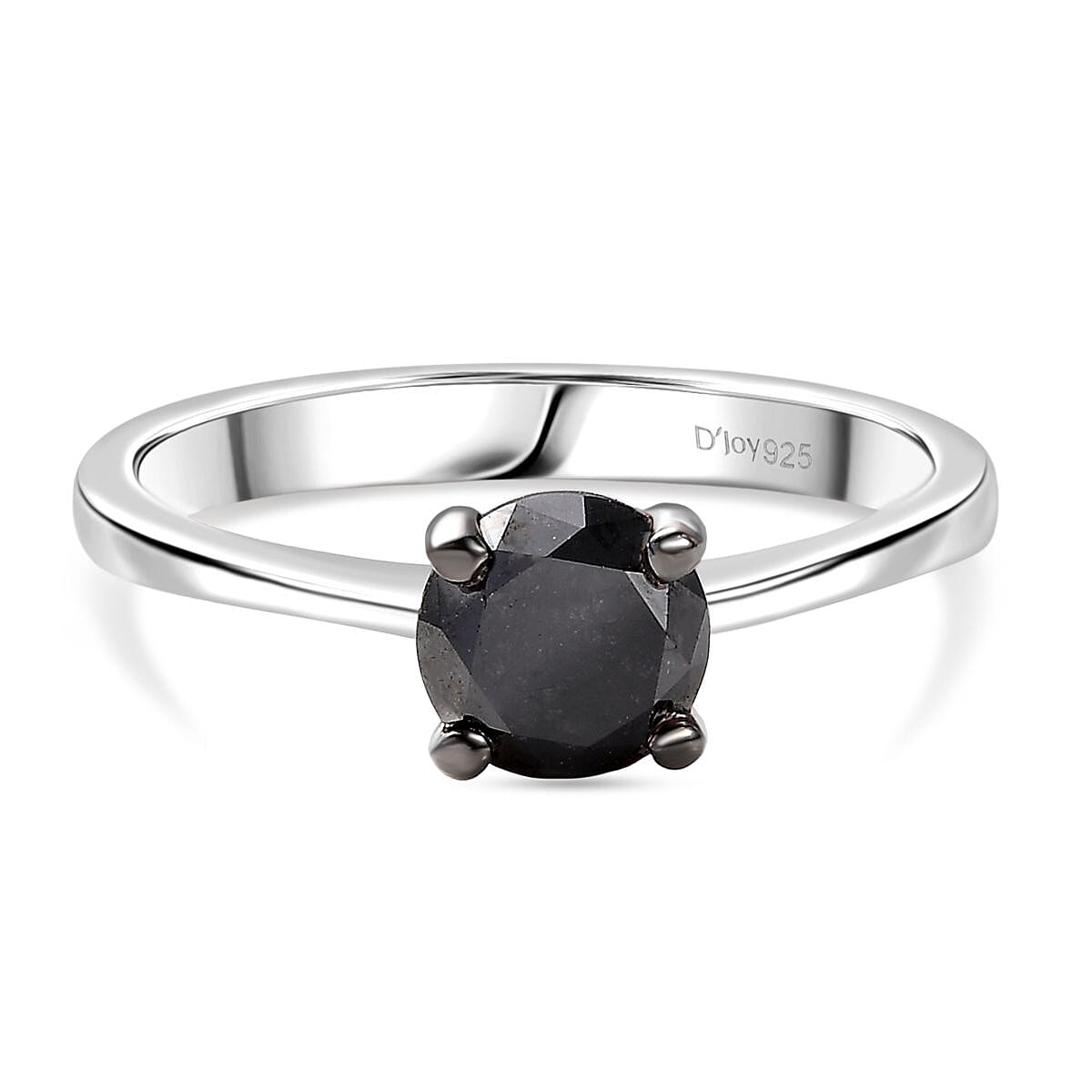Black Diamond Solitaire Ring in Sterling Silver 1.020 Ct.