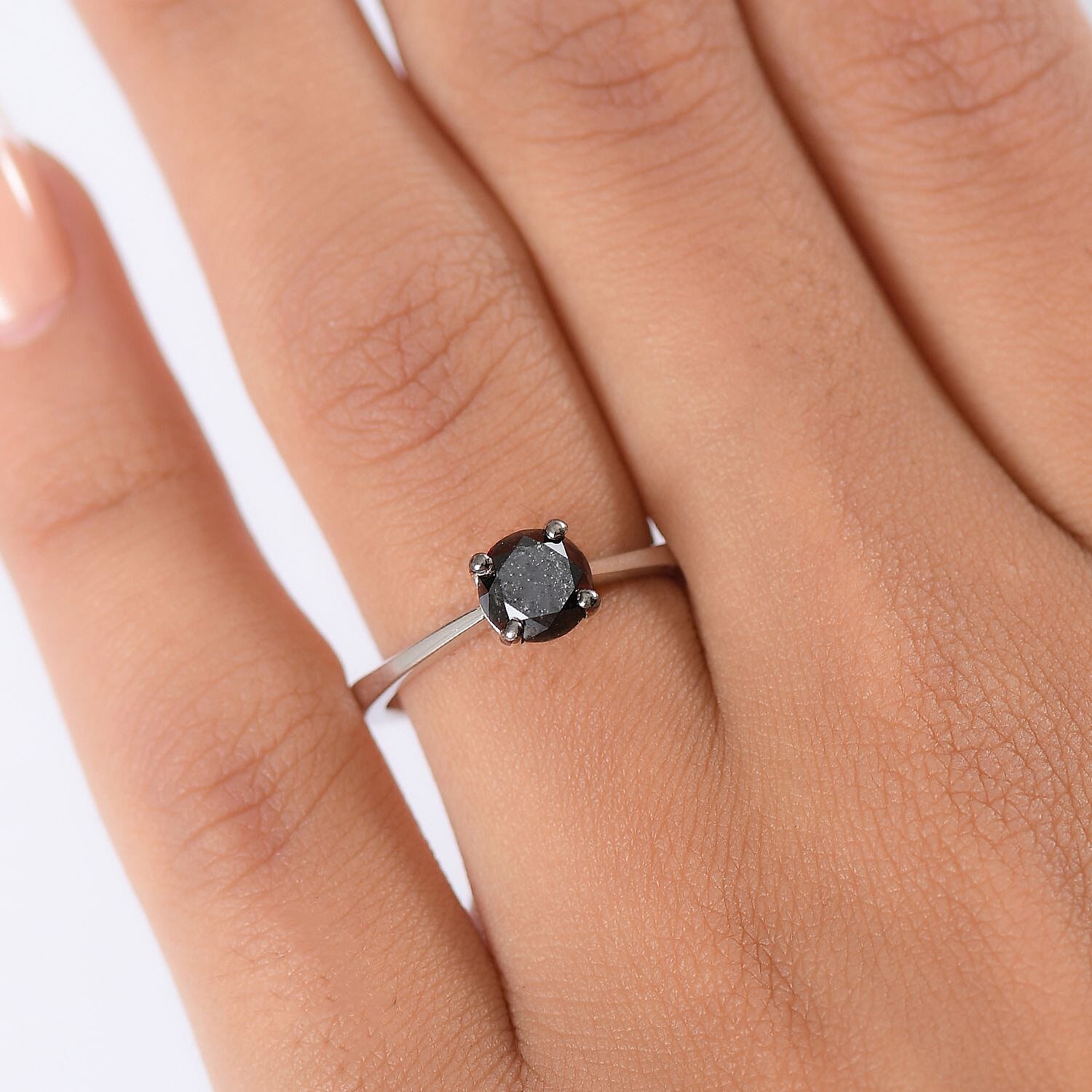 Black Diamond Solitaire Ring in Sterling Silver 1.020 Ct.