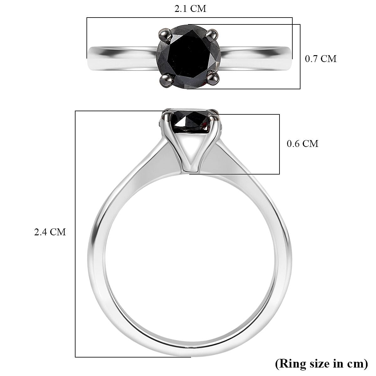 Black Diamond Solitaire Ring in Sterling Silver 1.020 Ct.