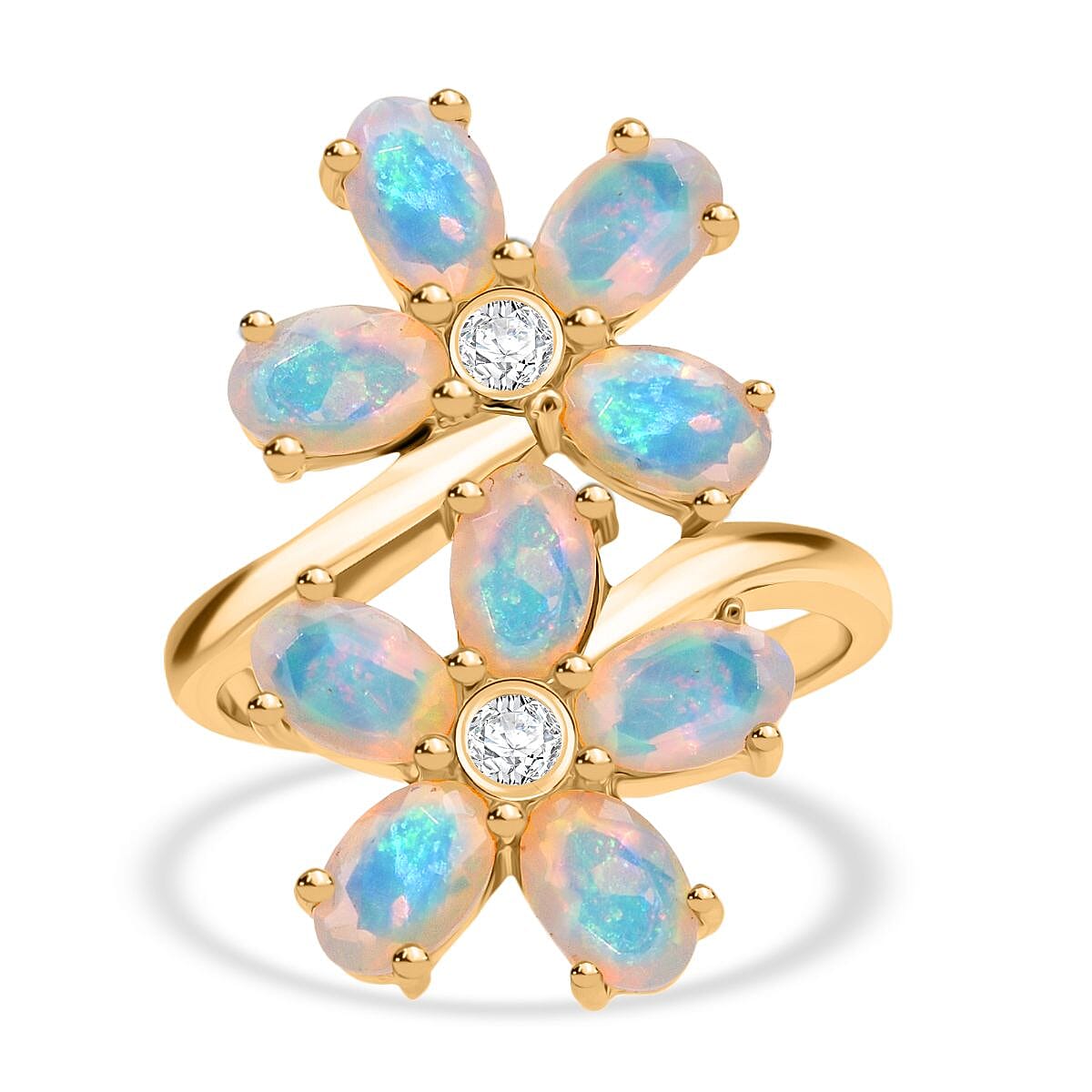 D'Joy Ethiopian Opal & Moissanite Ring in Yellow Gold Plated Sterling Silver 2.61 Ct.