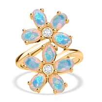 D'Joy Ethiopian Opal & Moissanite Ring in Yellow Gold Plated Sterling Silver 2.61 Ct.