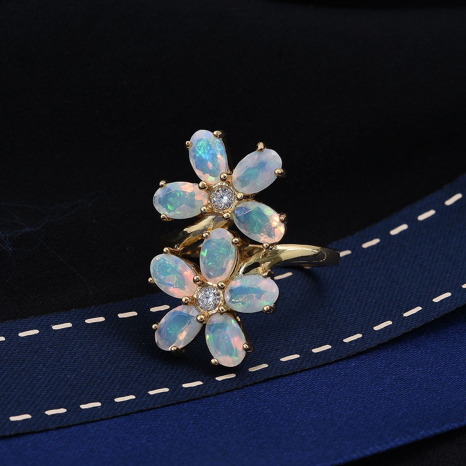 D'Joy Ethiopian Opal & Moissanite Ring in Yellow Gold Plated Sterling Silver 2.61 Ct.