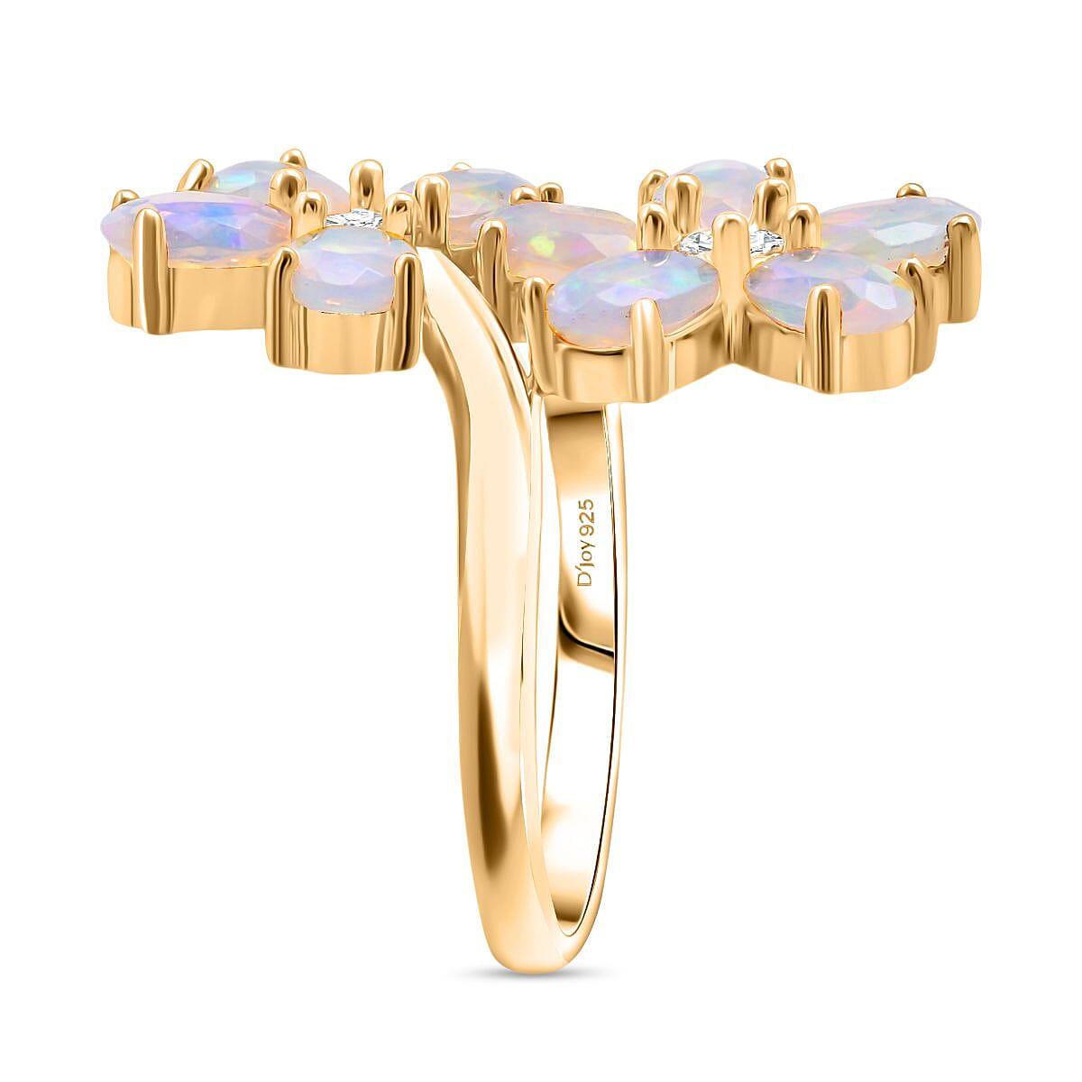 D'Joy Ethiopian Opal & Moissanite Ring in Yellow Gold Plated Sterling Silver 2.61 Ct.