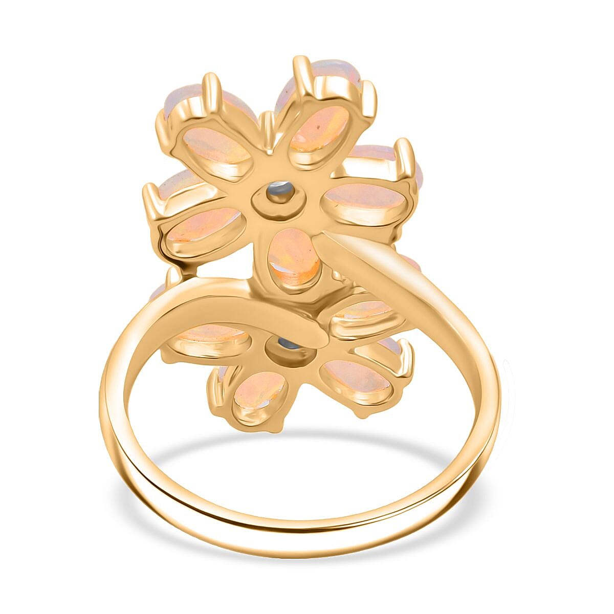 D'Joy Ethiopian Opal & Moissanite Ring in Yellow Gold Plated Sterling Silver 2.61 Ct.