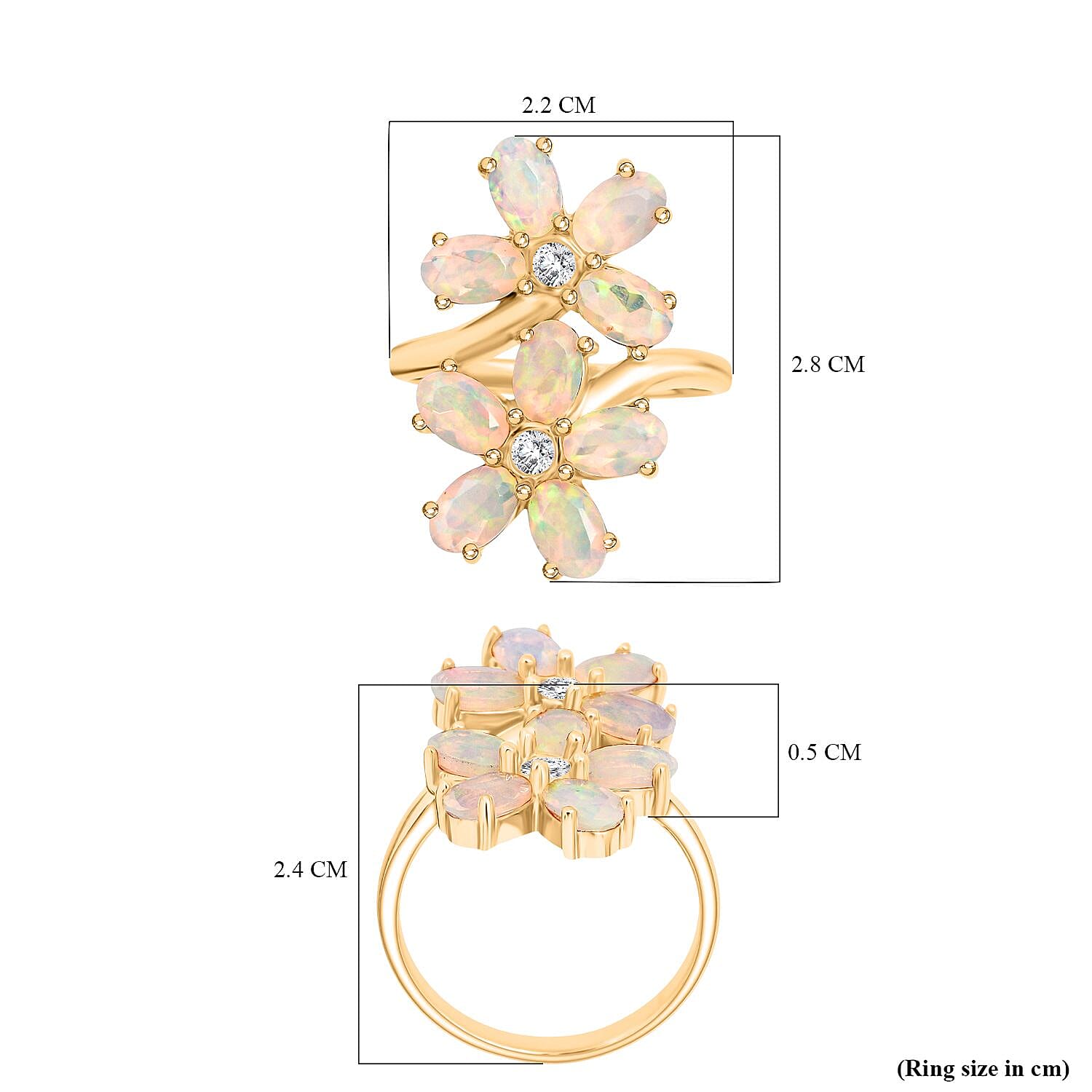 D'Joy Ethiopian Opal & Moissanite Ring in Yellow Gold Plated Sterling Silver 2.61 Ct.