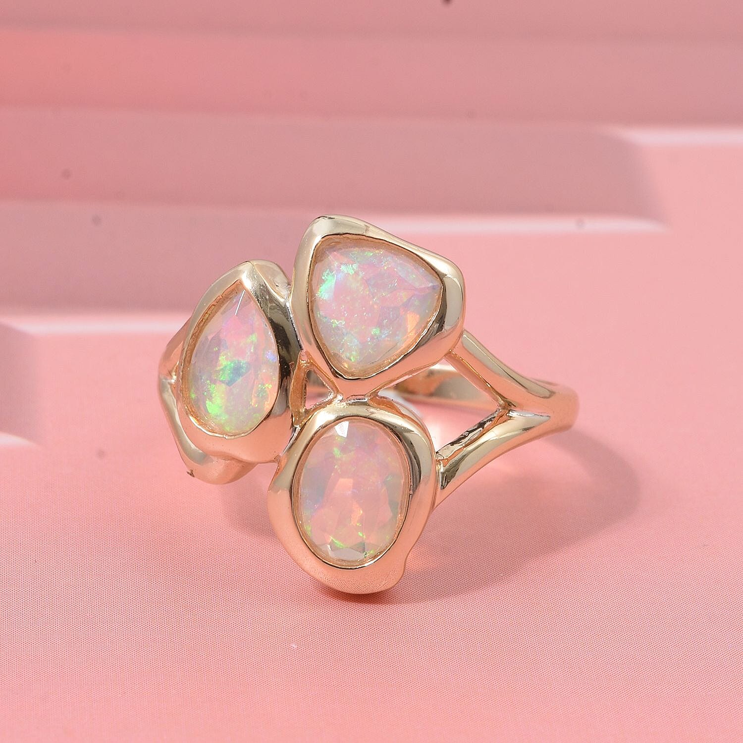 D'Joy Ethiopian Opal Ring in Yellow Gold Plated Sterling Silver 1.28 Ct.