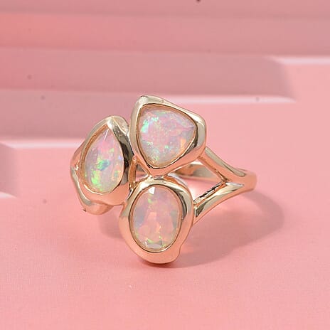 D'Joy Ethiopian Opal Ring in Yellow Gold Plated Sterling Silver 1.28 Ct.