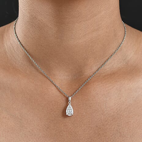 Luxuriant 14K White Gold IGI Certified Pear Cut Lab Grown Diamond (VS-EF) Solitaire Pendant 2.04 Ct.